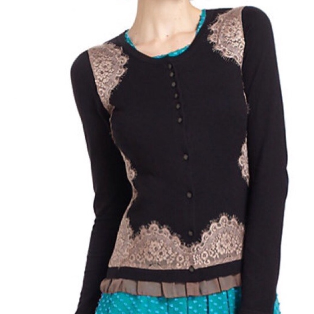 rare KNITTED & KNOTTED anthro lace framed cardigan